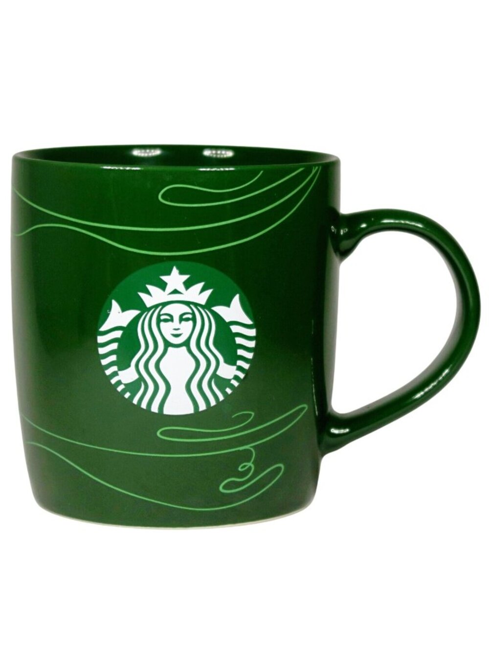 2020 Starbucks Holiday Mug – 12 oz Dark Green Swirl Ceramic Cup, Mermaid Logo
